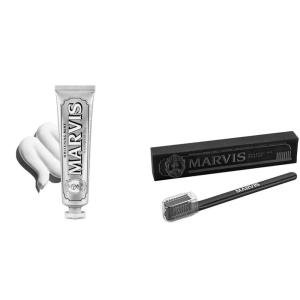 Marvis Whitening Mint Toothpaste, 3.8 Oz and Medium Bristle Toothbrush